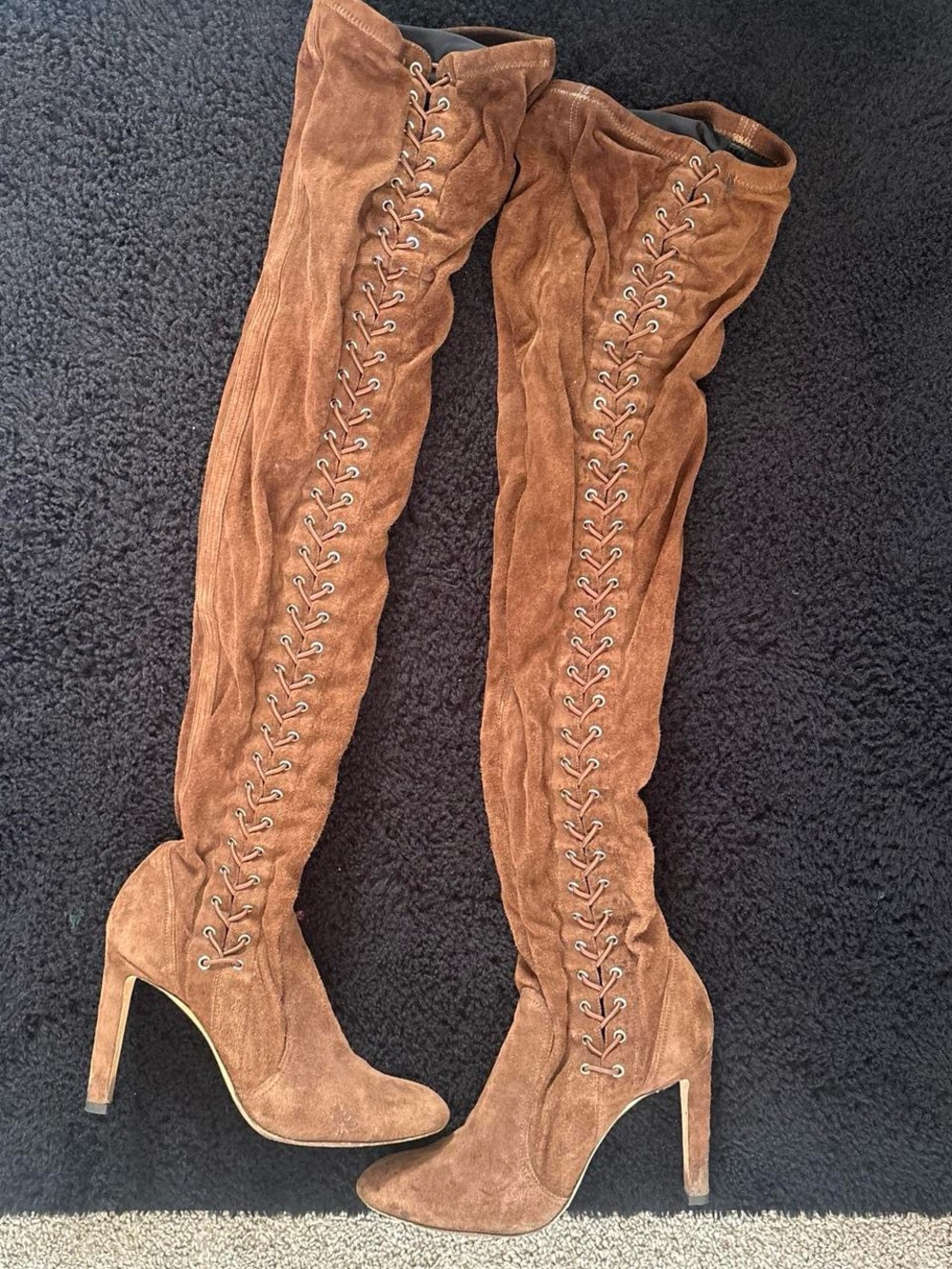 Jimmy Choo Cognac Suede Over-the-Knee Lace-Up Heeled Boots
